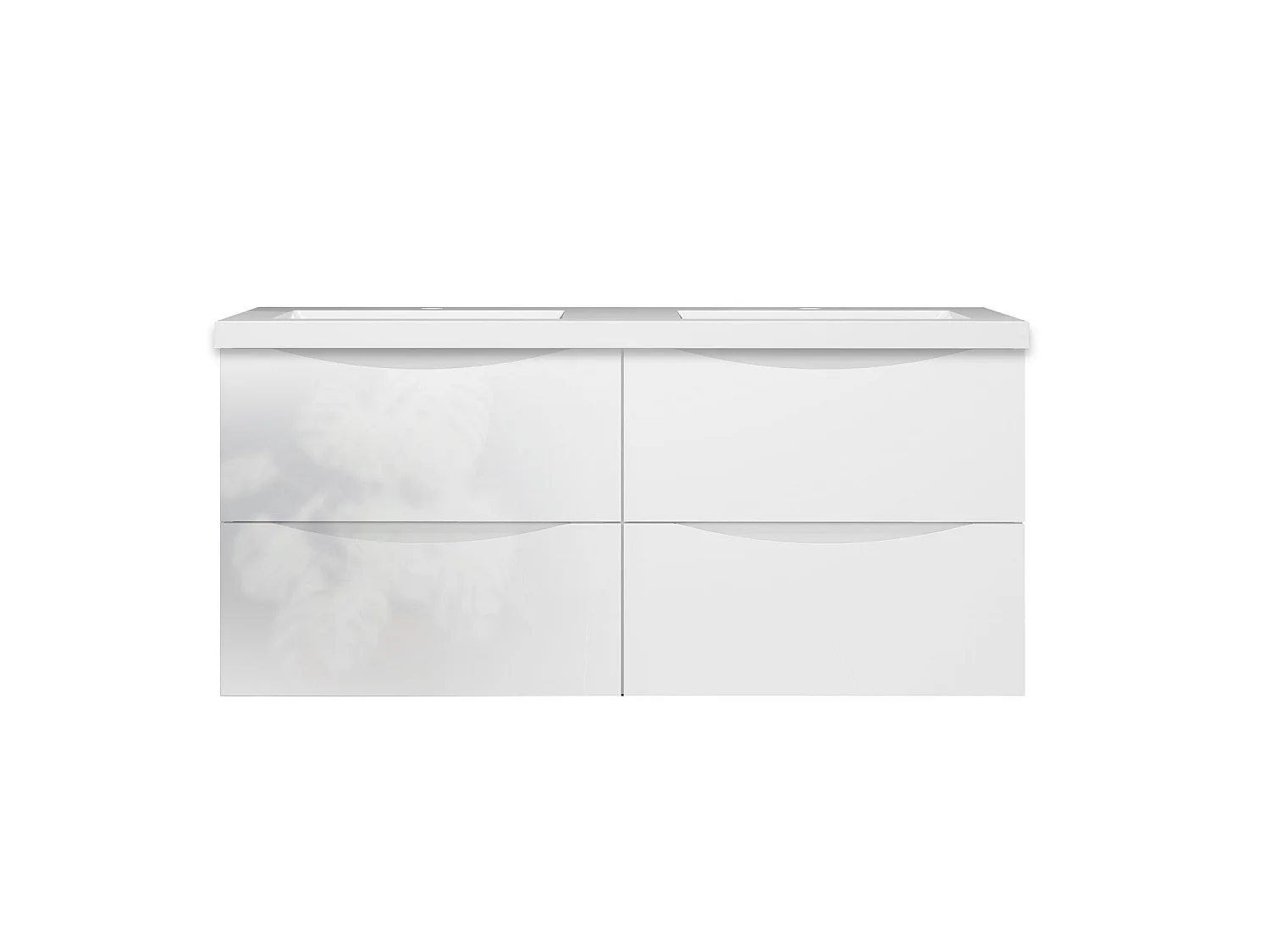 Meuble de salle de bain suspendu Brillant 120cm avec simple vasque + 4 tiroirs, Blanc