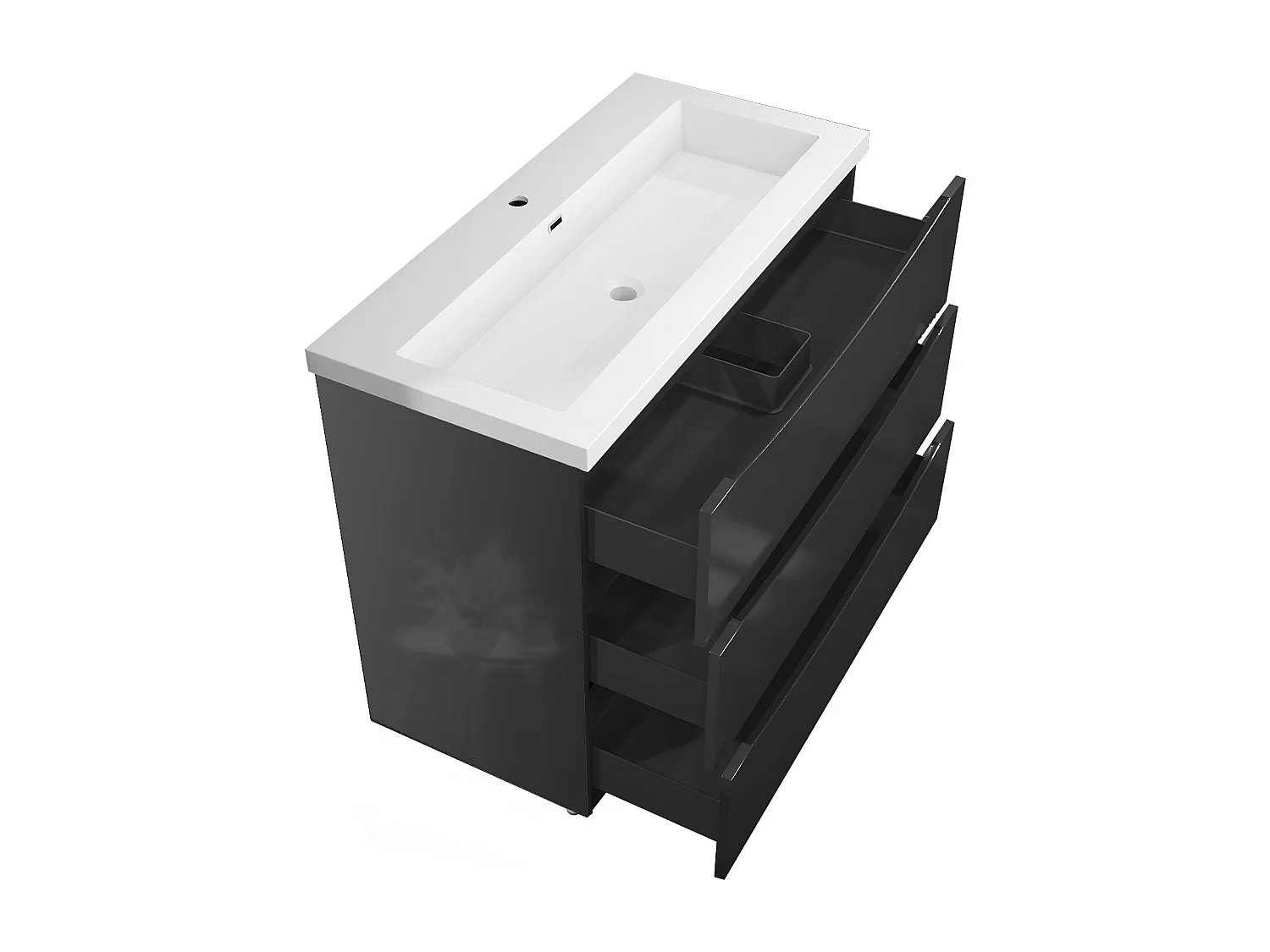 Meuble de salle de bain Brillant, Meuble de sol 100cm avec simple lavabo + 3 tiroirs, Anthracite
