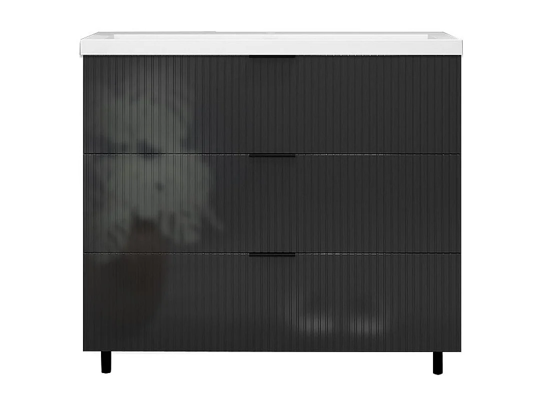 Meuble de salle de bain Brillant, Meuble de sol 100cm avec simple lavabo + 3 tiroirs, Anthracite