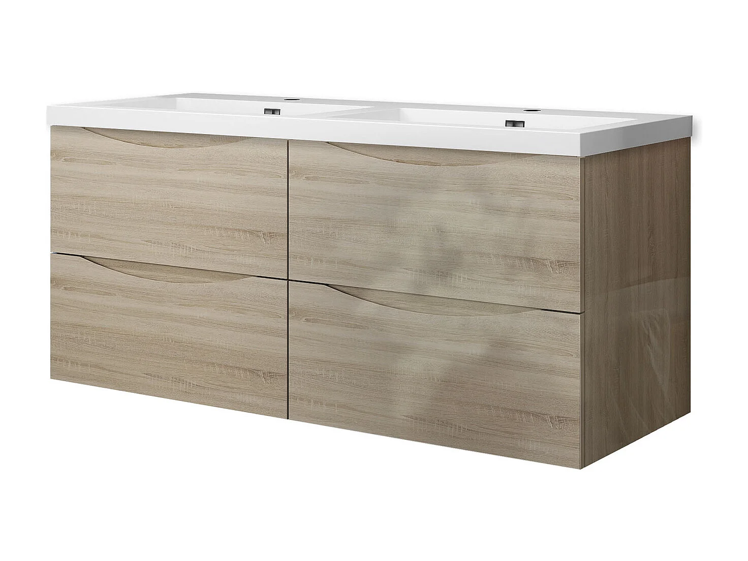 Meuble de salle de bain suspendu Brillant 120cm avec simple lavabo + 4 tiroirs, Chêne