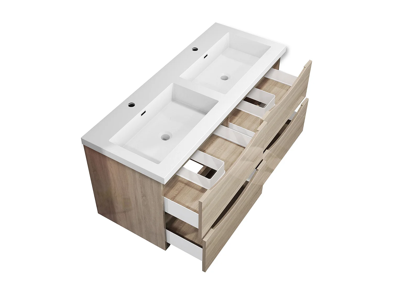 Meuble de salle de bain suspendu Brillant 120cm avec simple lavabo + 4 tiroirs, Chêne