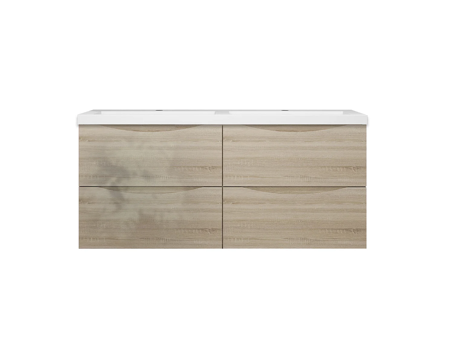 Meuble de salle de bain suspendu Brillant 120cm avec simple lavabo + 4 tiroirs, Chêne
