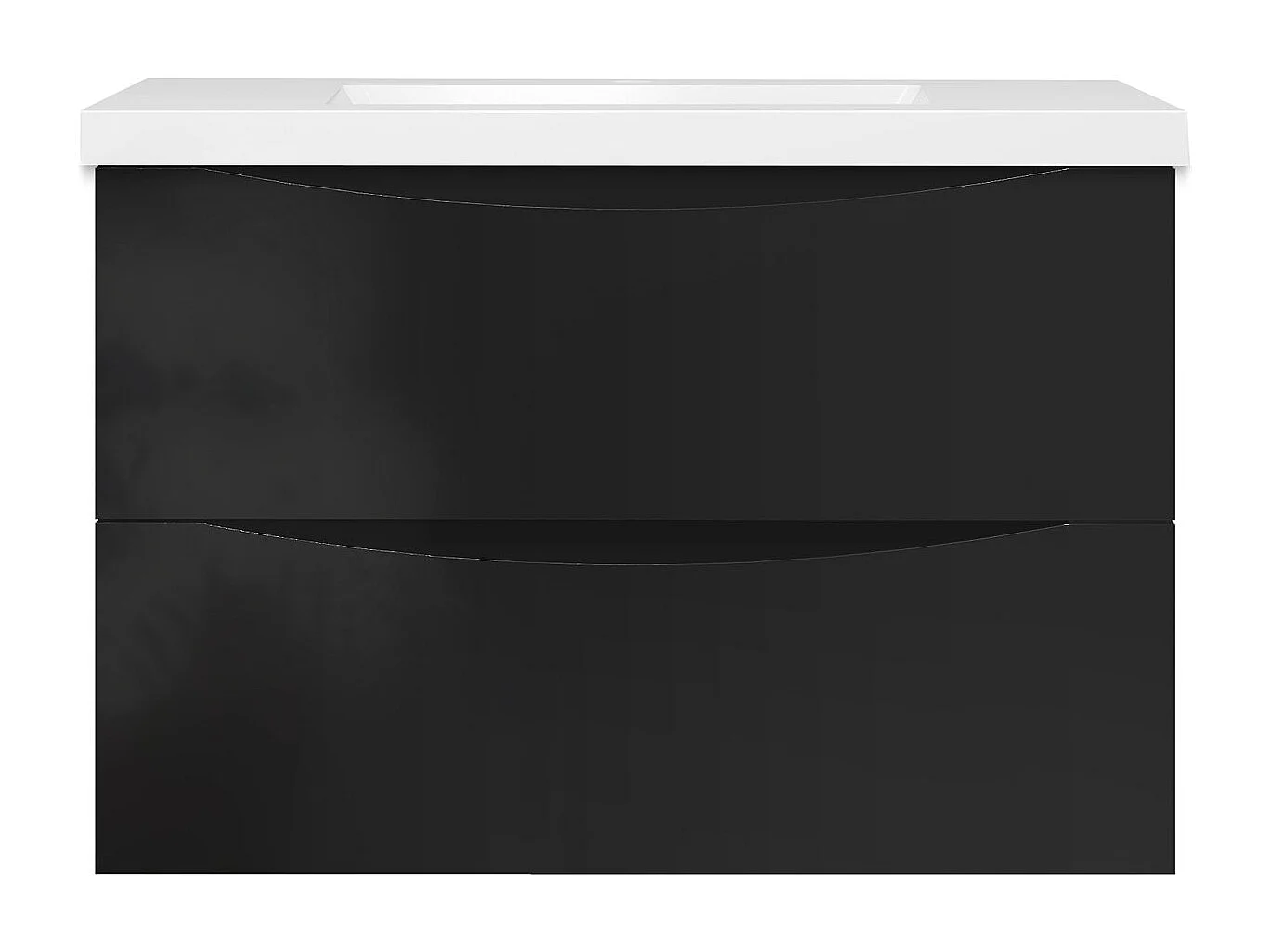 Meuble de salle de bain suspendu Brillant 80cm avec simple vasque + 2 tiroirs, Noir