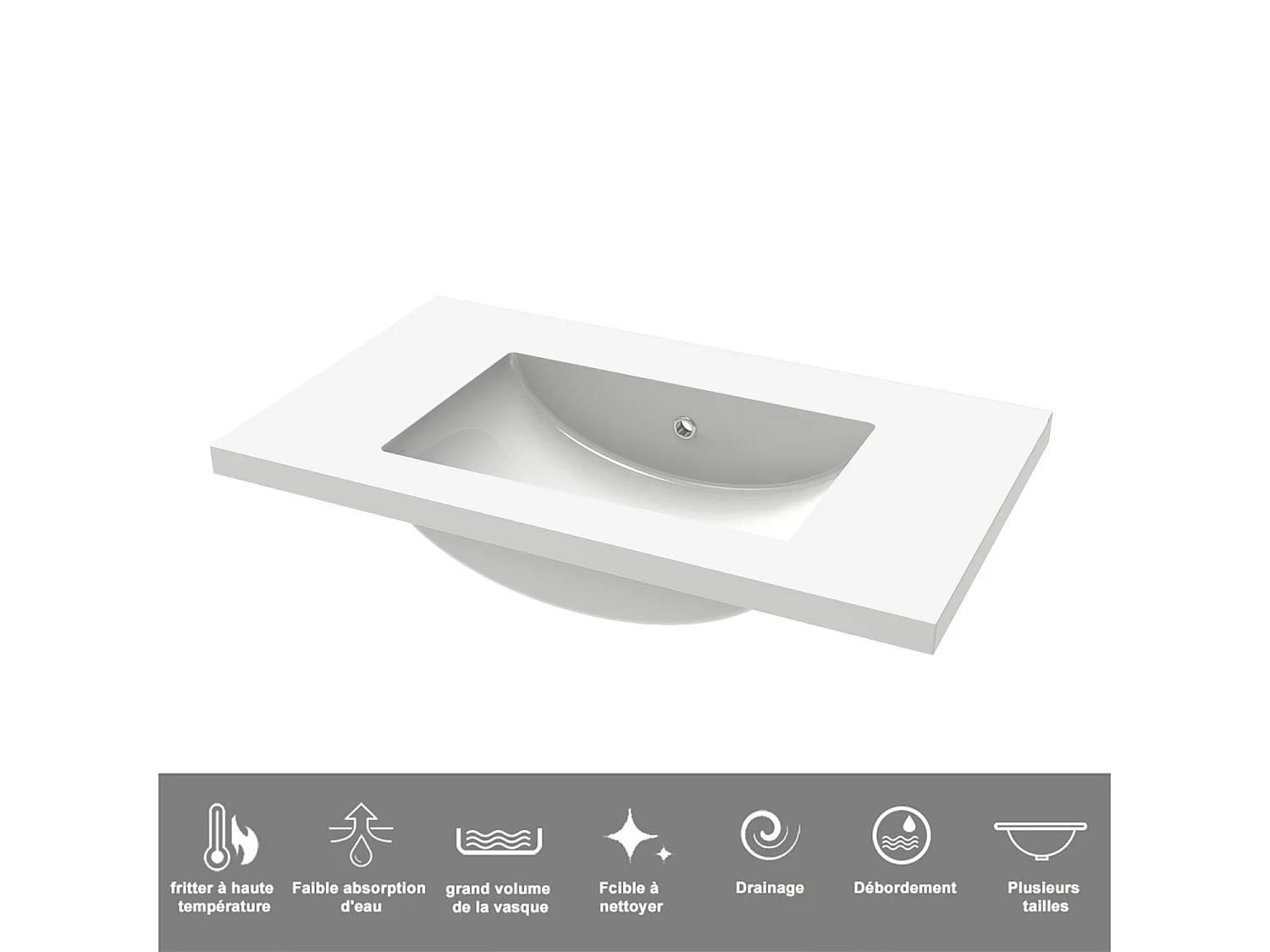 Meuble de salle de bain suspendu Brillant 80cm avec simple vasque + 2 tiroirs, Noir