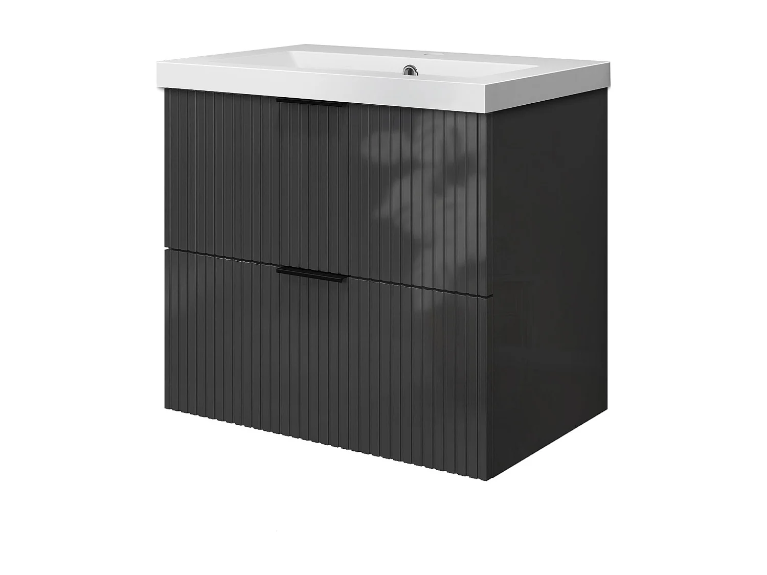 Meuble de salle de bain suspendu Strié Brillant 60cm avec simple vasque + 2 tiroirs, Anthracite