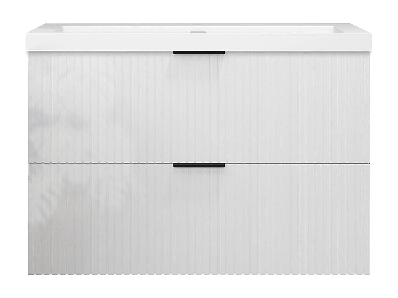 Meuble de salle de bain suspendu Strié Brillant 80cm avec simple lavabo + 2 tiroirs, Blanc