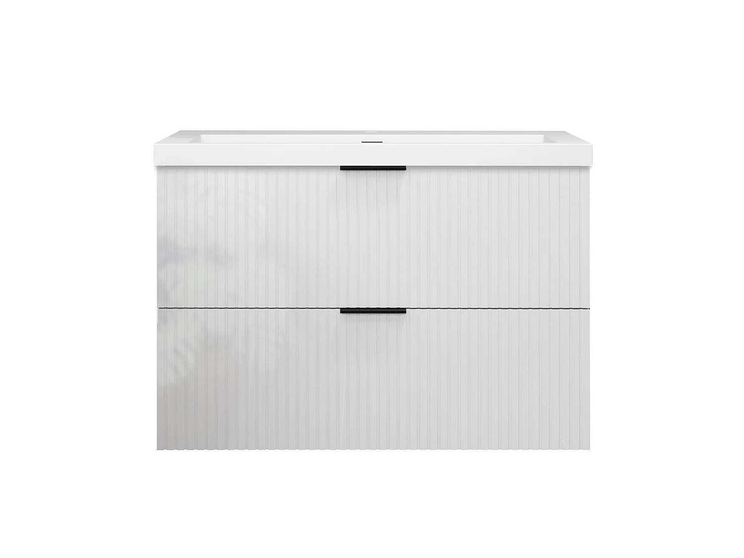 Meuble de salle de bain suspendu Strié Brillant 80cm avec simple lavabo + 2 tiroirs, Blanc