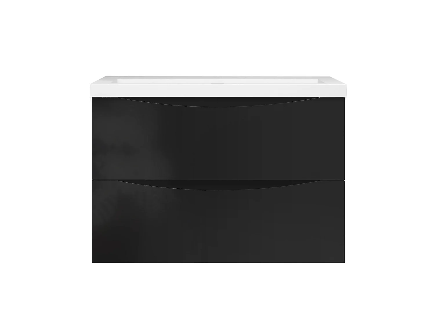 Meuble de salle de bain suspendu Brillant 80cm avec simple lavabo + 2 tiroirs, Noir