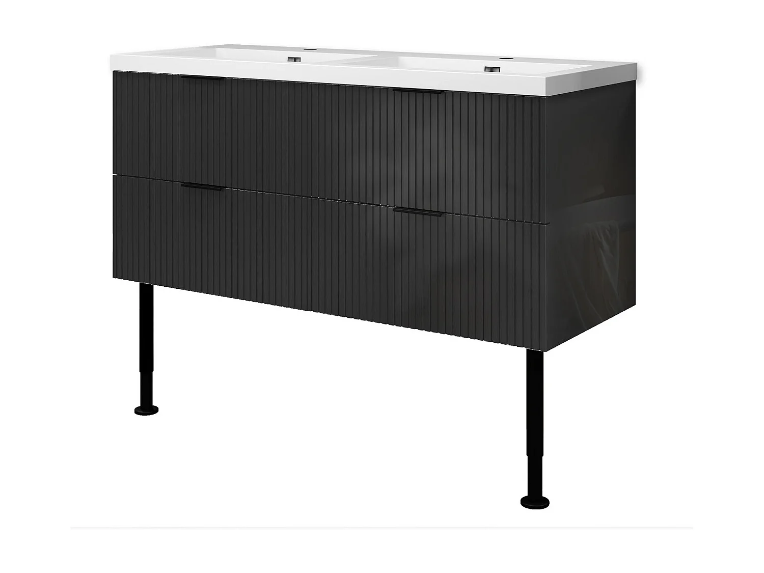 Meuble de salle de bain Strié Brillant, Meuble de sol 120cm avec simple lavabo + 4 tiroirs, Anthracite