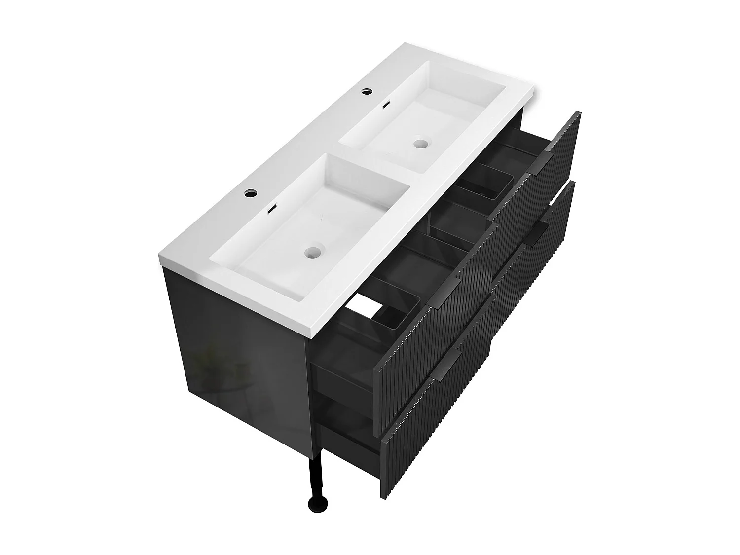 Meuble de salle de bain Strié Brillant, Meuble de sol 120cm avec simple lavabo + 4 tiroirs, Anthracite