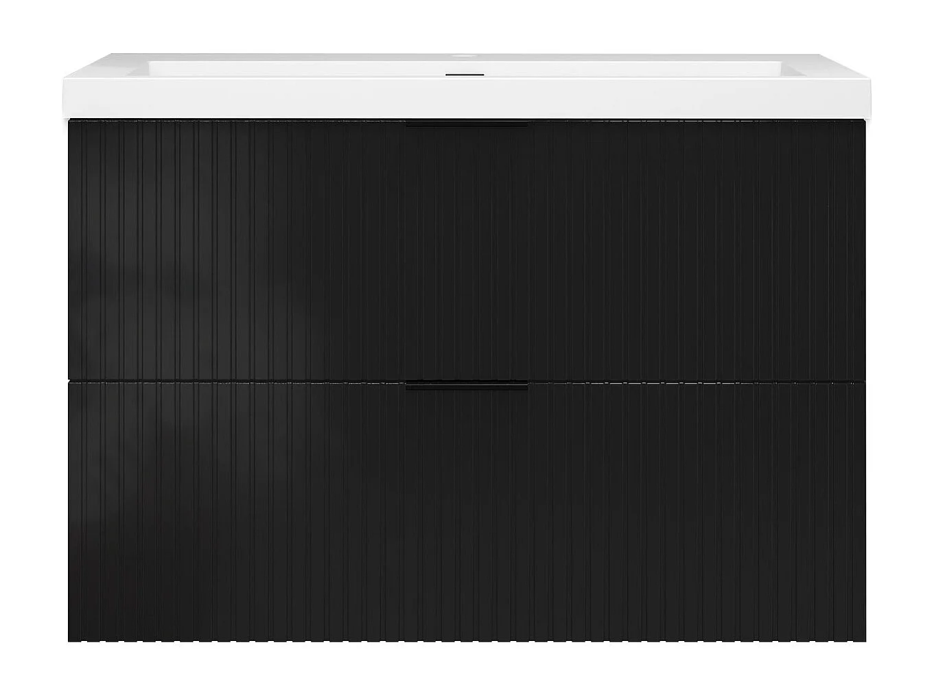 Meuble de salle de bain suspendu Strié Brillant 80cm avec simple lavabo + 2 tiroirs, Noir