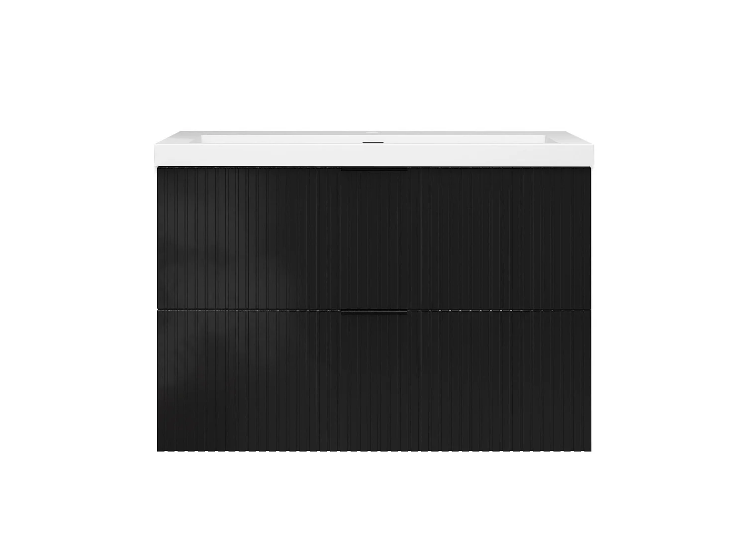 Meuble de salle de bain suspendu Strié Brillant 80cm avec simple lavabo + 2 tiroirs, Noir