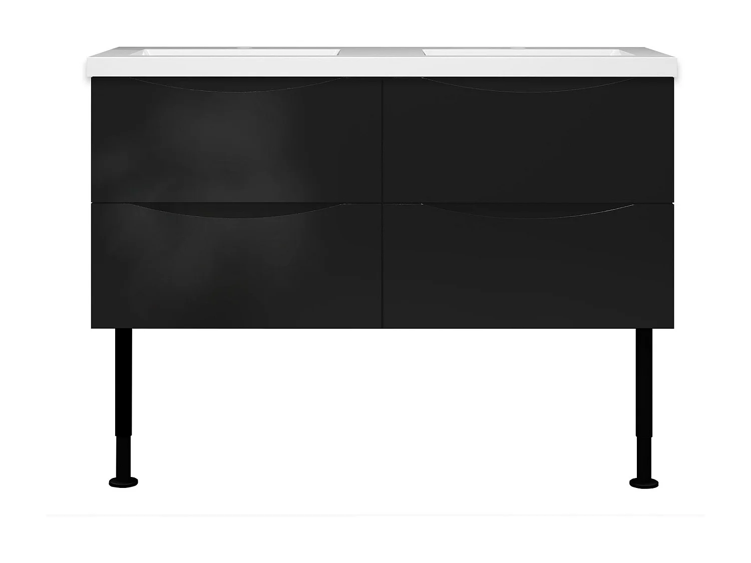 Meuble de salle de bain Brillant, Meuble de sol 120cm avec simple vasque + 4 tiroirs, Noir