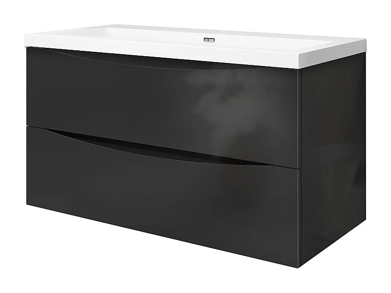 Meuble de salle de bain suspendu Brillant 100cm avec simple lavabo + 2 tiroirs, Anthracite