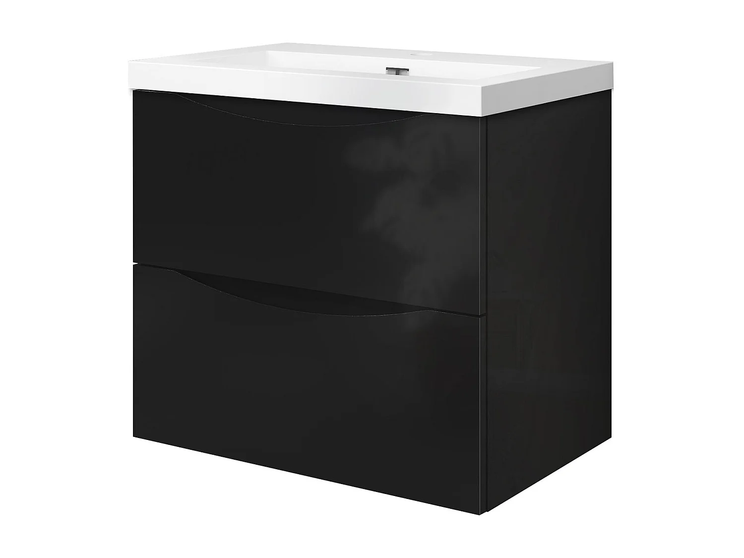 Meuble de salle de bain suspendu Brillant 60cm avec simple lavabo + 2 tiroirs, Noir