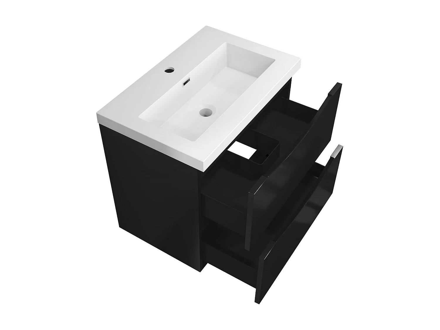 Meuble de salle de bain suspendu Brillant 60cm avec simple lavabo + 2 tiroirs, Noir