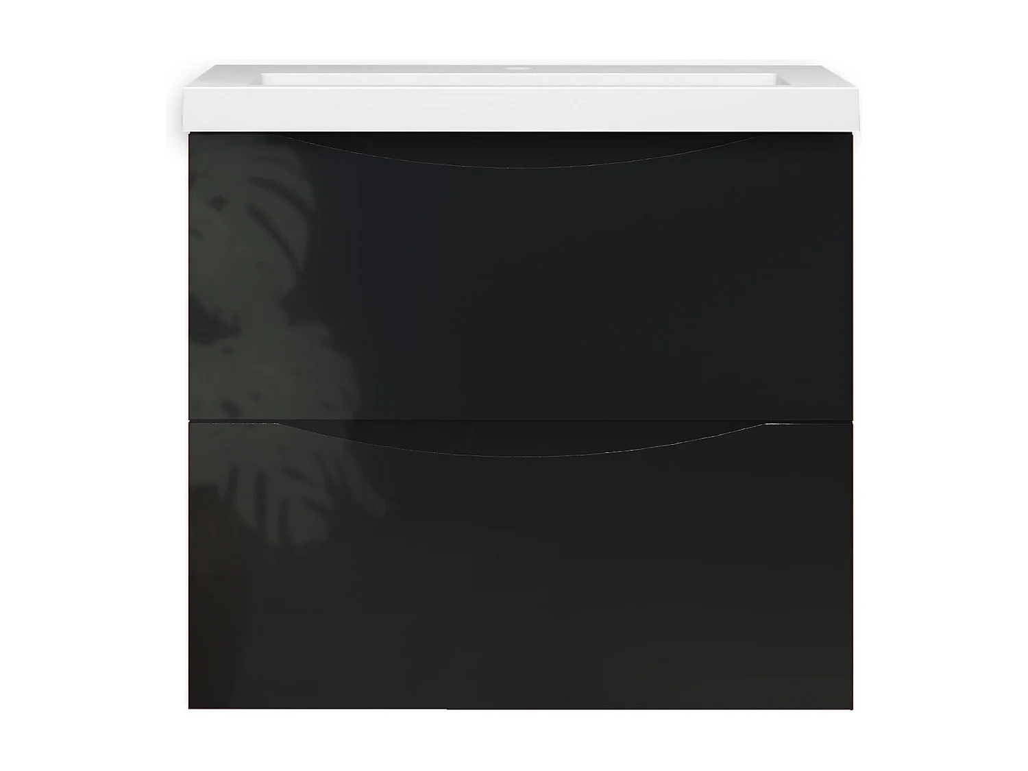 Meuble de salle de bain suspendu Brillant 60cm avec simple lavabo + 2 tiroirs, Noir