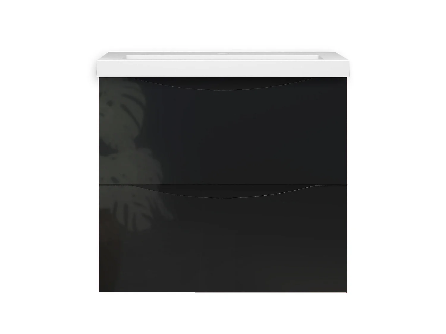 Meuble de salle de bain suspendu Brillant 60cm avec simple lavabo + 2 tiroirs, Noir