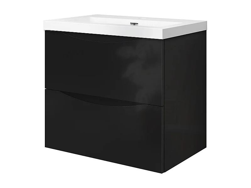 Meuble de salle de bain suspendu Brillant 60cm avec simple lavabo + 2 tiroirs, Noir