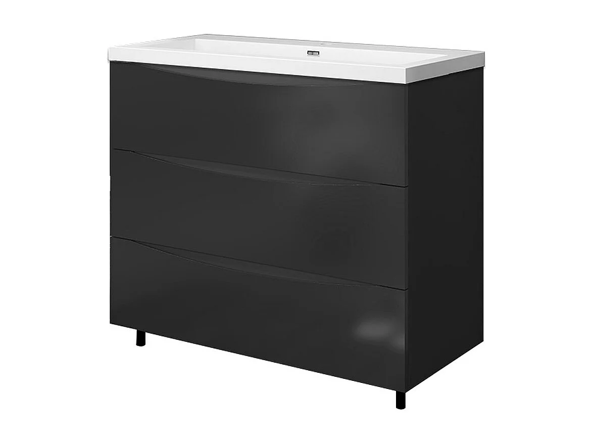 Meuble de salle de bain Brillant, Meuble de sol 100cm avec simple vasque + 3 tiroirs, Anthracite