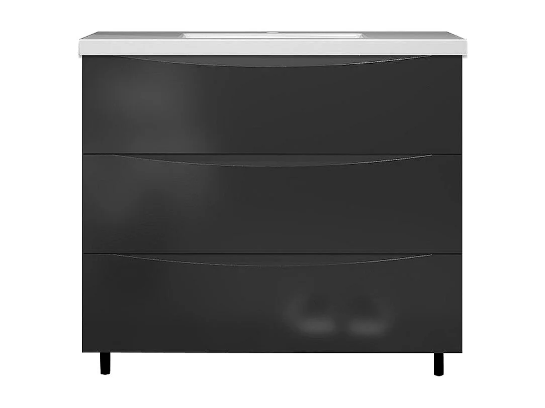 Meuble de salle de bain Brillant, Meuble de sol 100cm avec simple vasque + 3 tiroirs, Anthracite