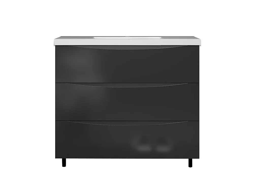 Meuble de salle de bain Brillant, Meuble de sol 100cm avec simple vasque + 3 tiroirs, Anthracite