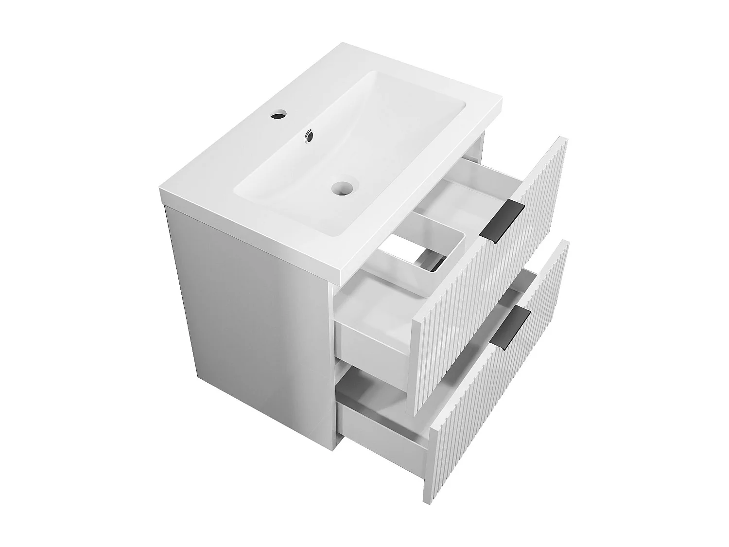 Meuble de salle de bain suspendu Strié Brillant 60cm avec simple vasque + 2 tiroirs, Blanc