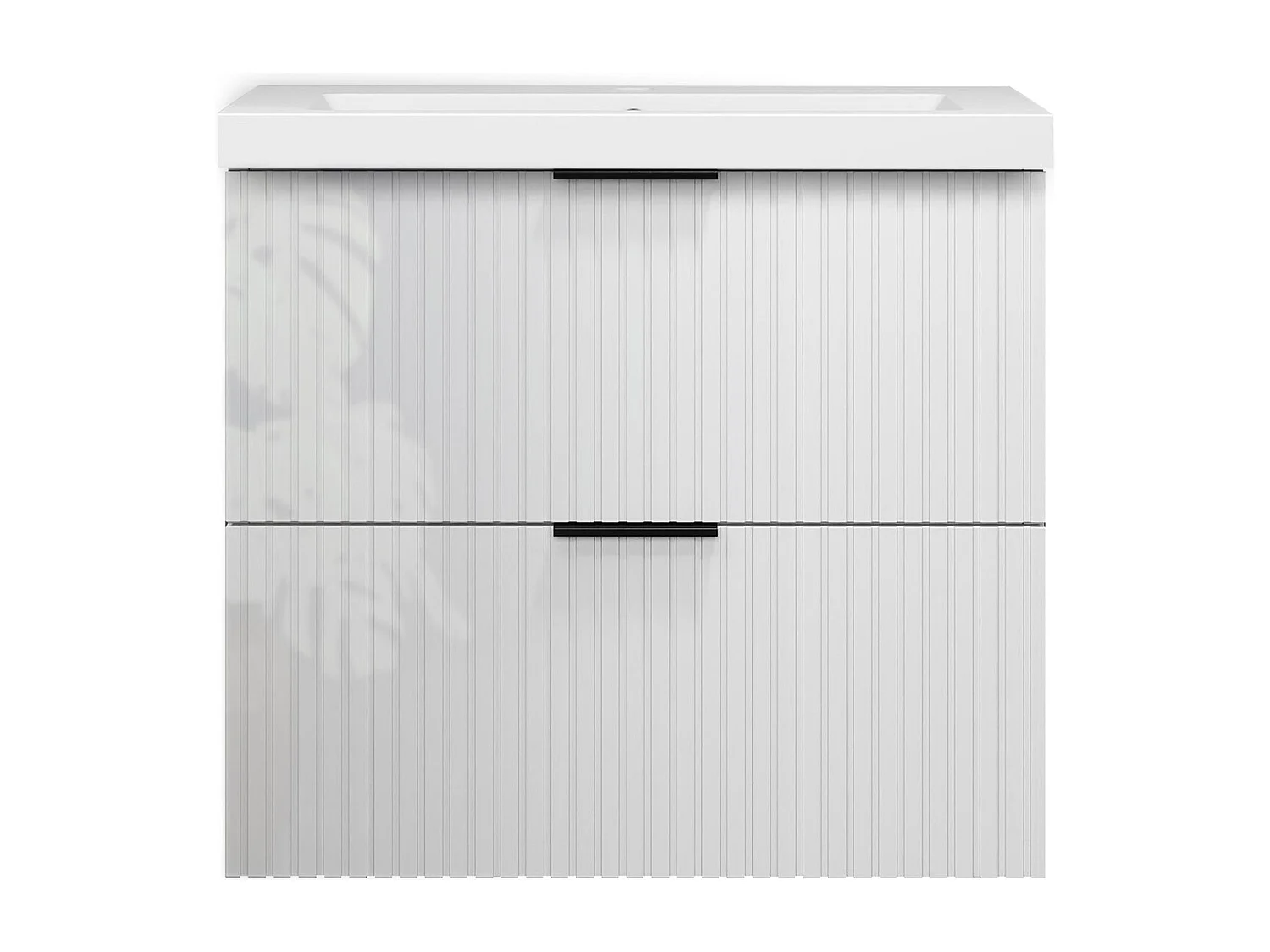 Meuble de salle de bain suspendu Strié Brillant 60cm avec simple vasque + 2 tiroirs, Blanc