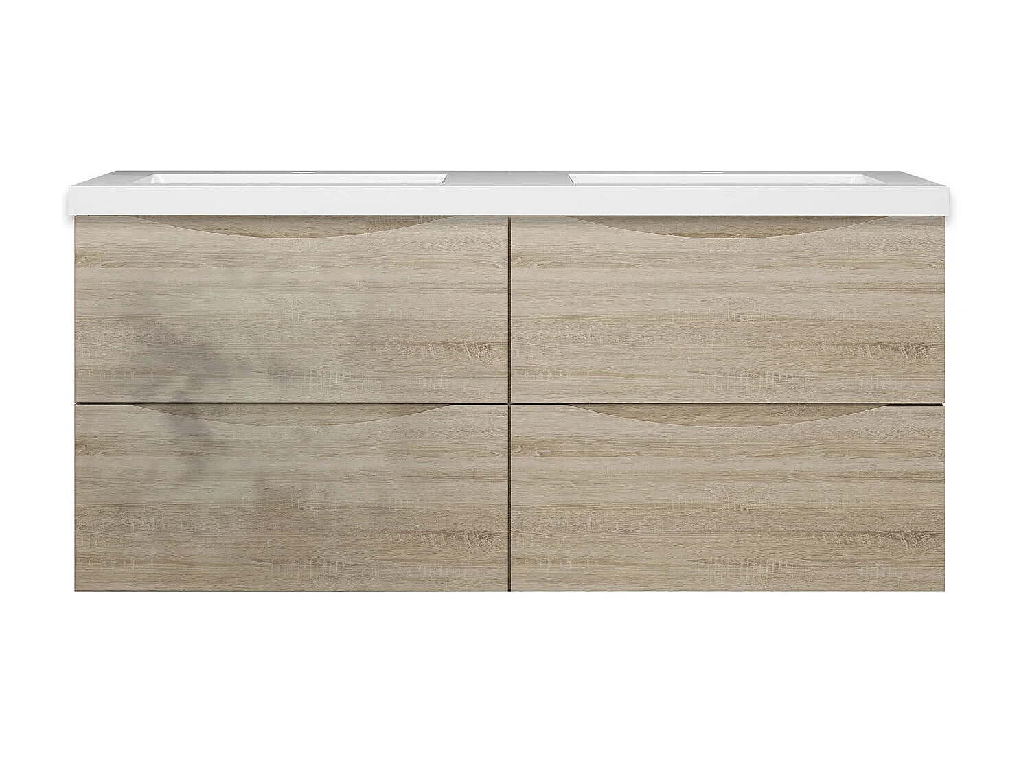 Meuble de salle de bain suspendu Brillant 120cm avec simple vasque + 4 tiroirs, Chêne