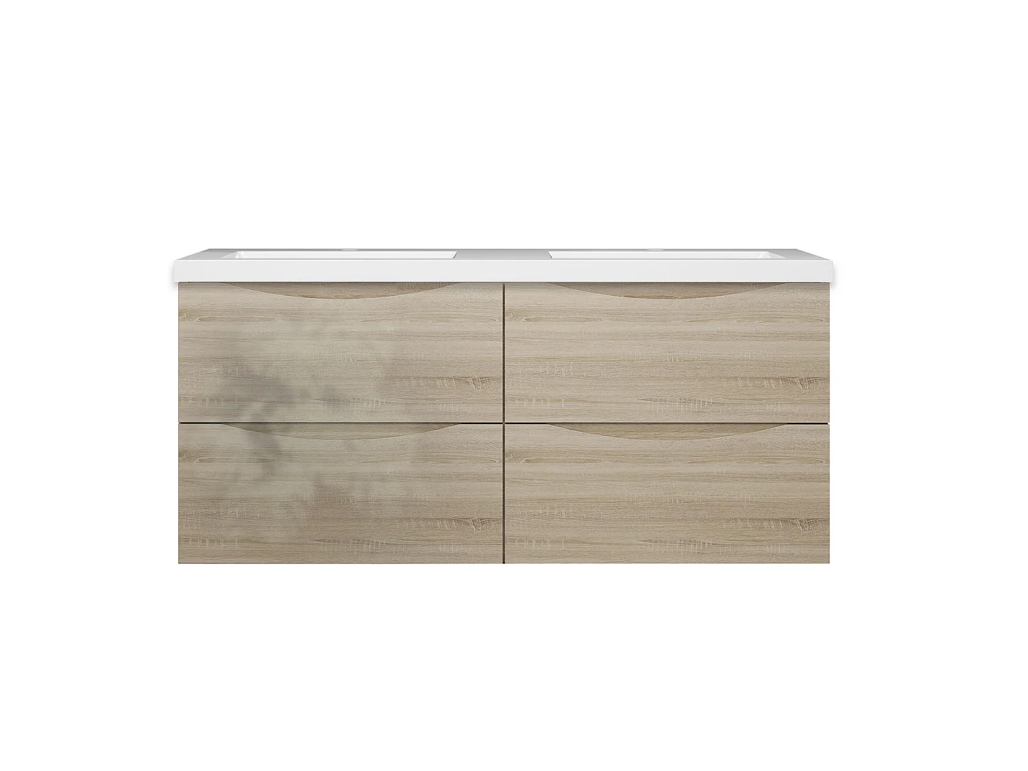 Meuble de salle de bain suspendu Brillant 120cm avec simple vasque + 4 tiroirs, Chêne