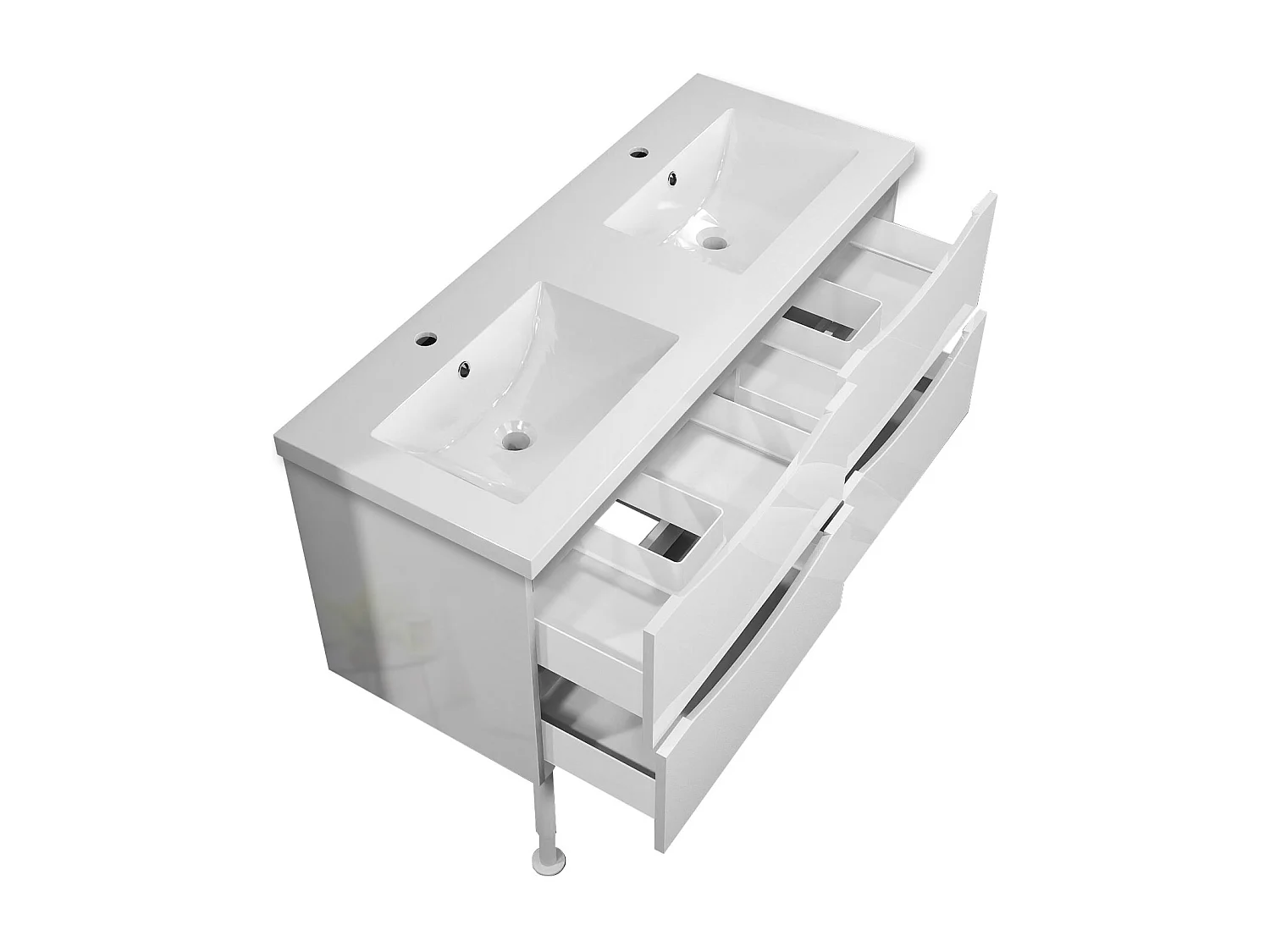 Meuble de salle de bain Brillant, Meuble de sol 120cm avec simple vasque + 4 tiroirs, Blanc