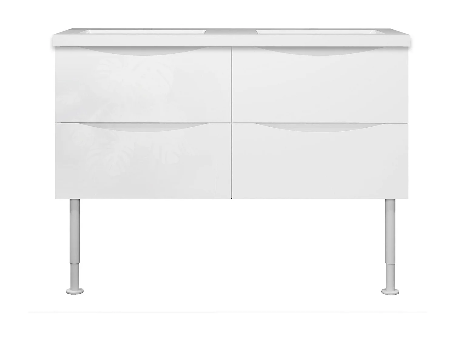 Meuble de salle de bain Brillant, Meuble de sol 120cm avec simple vasque + 4 tiroirs, Blanc