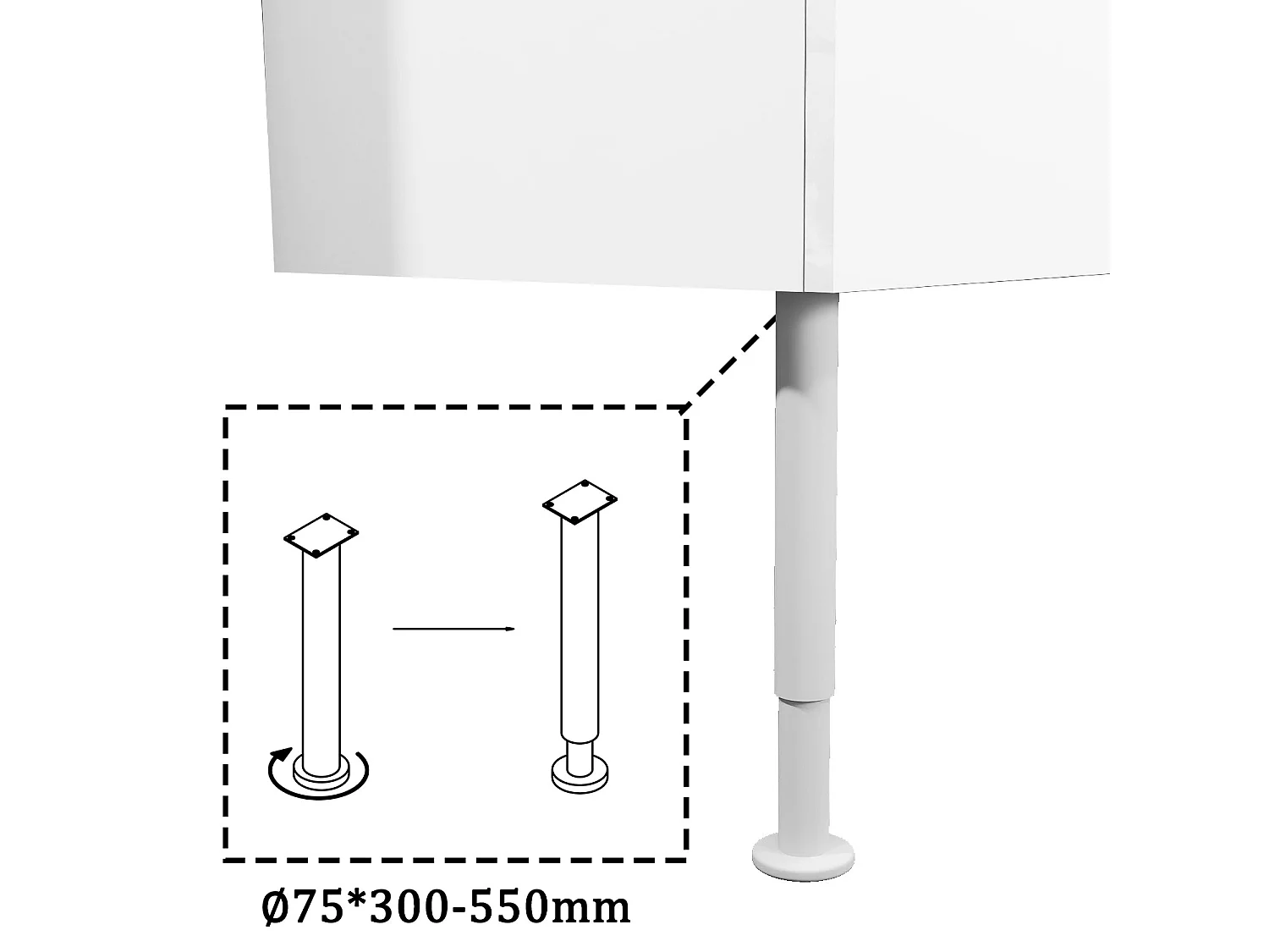Meuble de salle de bain Brillant, Meuble de sol 120cm avec simple vasque + 4 tiroirs, Blanc