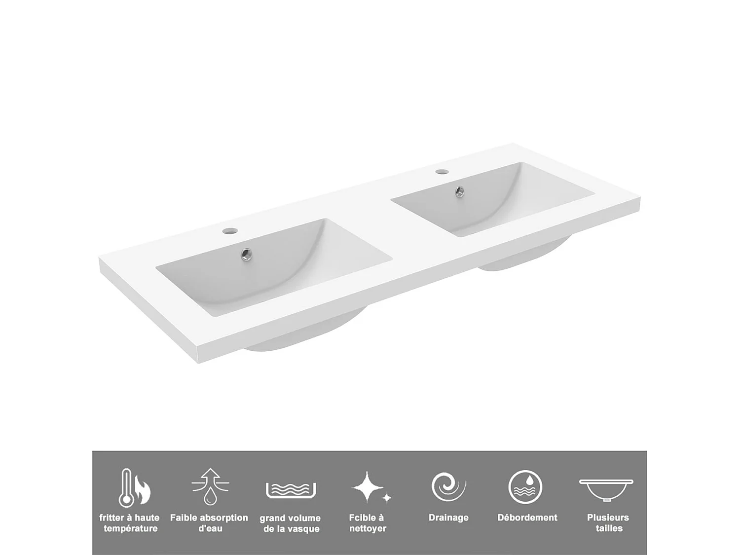 Meuble de salle de bain suspendu Strié Brillant 120cm avec simple vasque + 4 tiroirs, Blanc