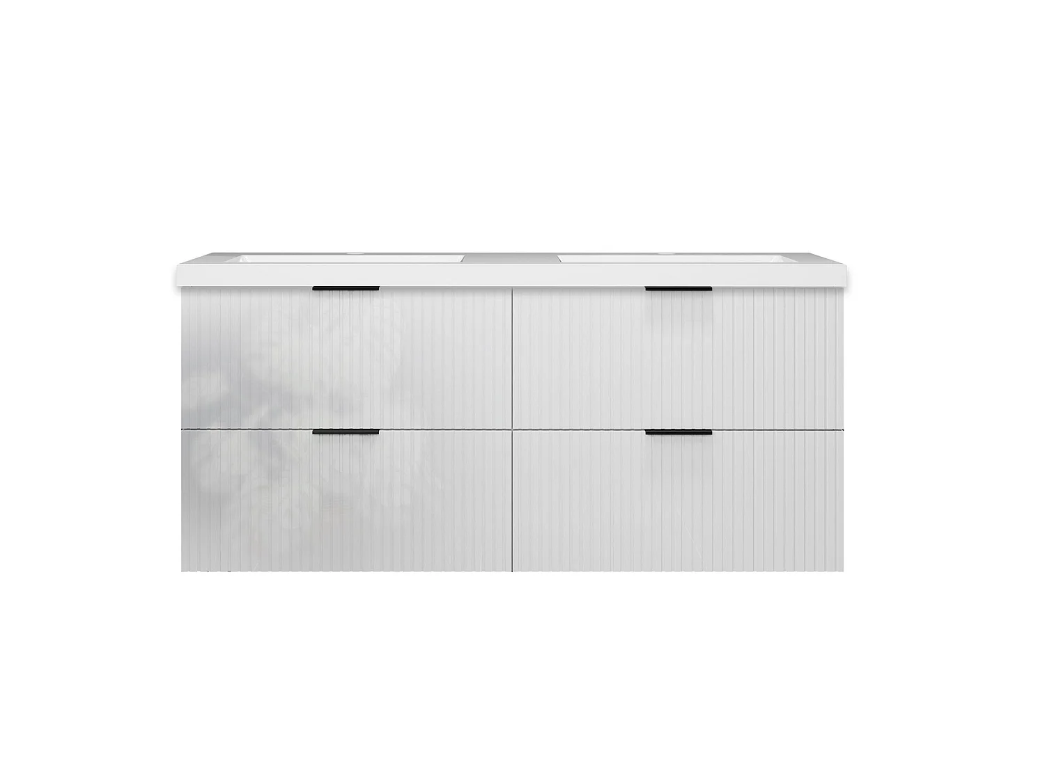 Meuble de salle de bain suspendu Strié Brillant 120cm avec simple vasque + 4 tiroirs, Blanc