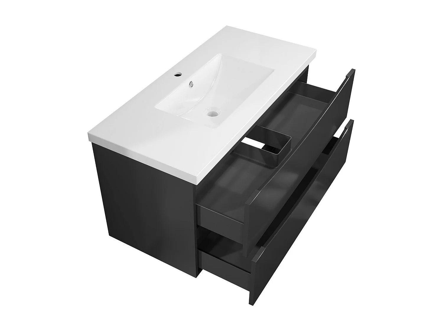Meuble de salle de bain suspendu Brillant 100cm avec simple vasque + 2 tiroirs, Anthracite