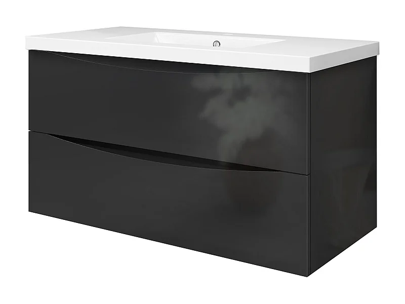 Meuble de salle de bain suspendu Brillant 100cm avec simple vasque + 2 tiroirs, Anthracite