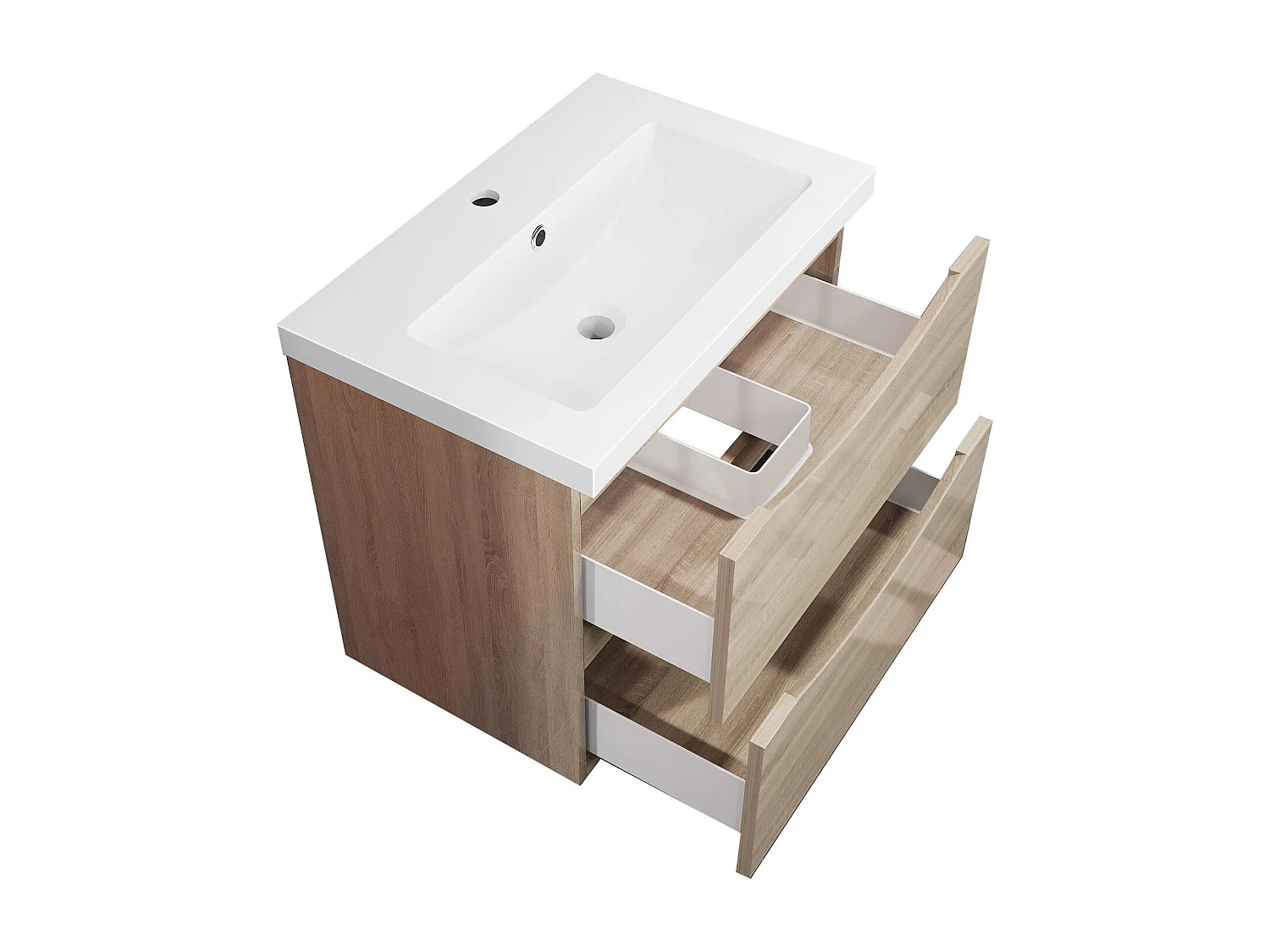 Meuble de salle de bain suspendu Brillant 60cm avec simple vasque + 2 tiroirs, Chêne