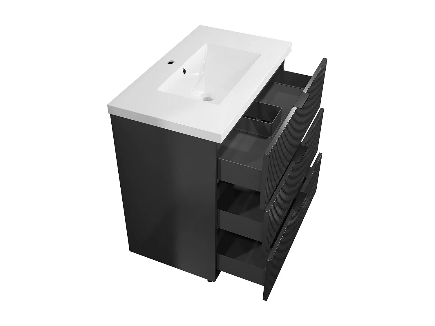 Meuble de salle de bain Strié Brillant, Meuble de sol 80cm avec simple vasque + 3 tiroirs, Anthracite