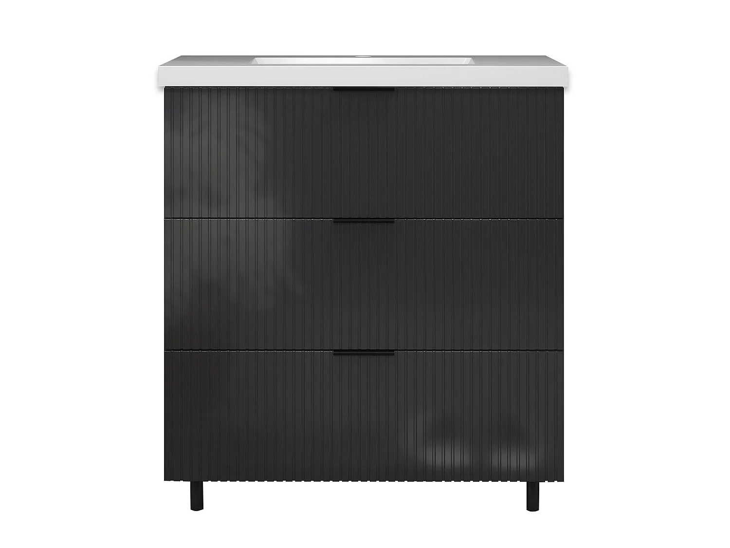 Meuble de salle de bain Strié Brillant, Meuble de sol 80cm avec simple vasque + 3 tiroirs, Anthracite