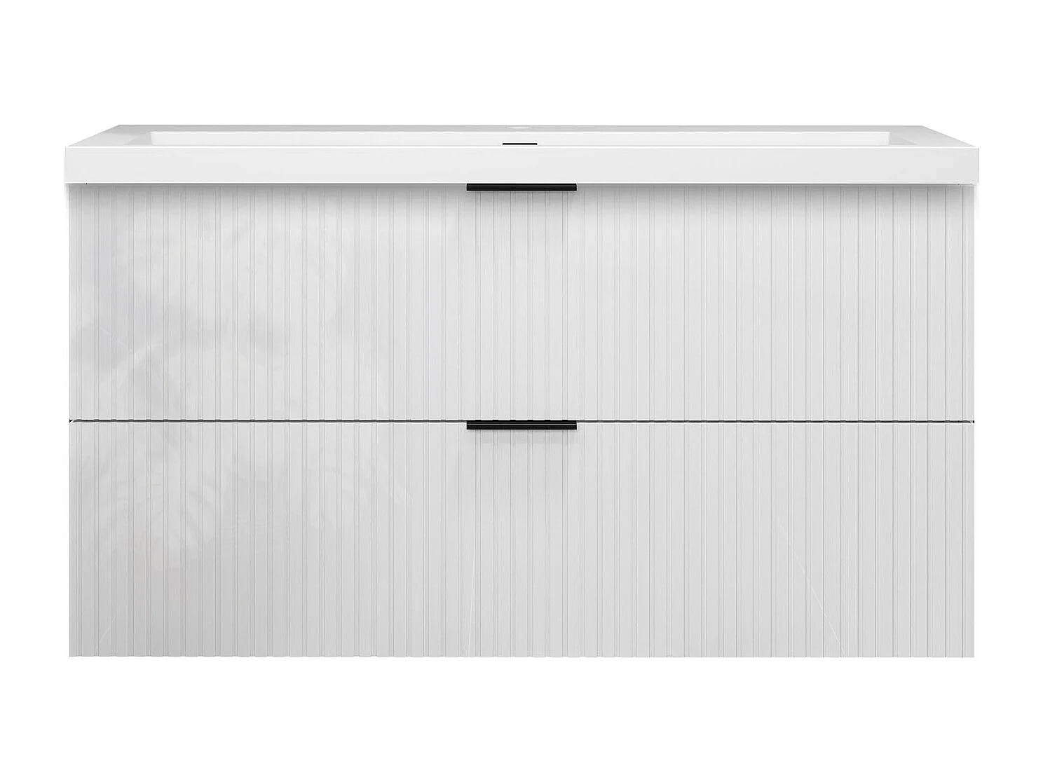 Meuble de salle de bain suspendu Strié Brillant 100cm avec simple lavabo + 2 tiroirs, Blanc