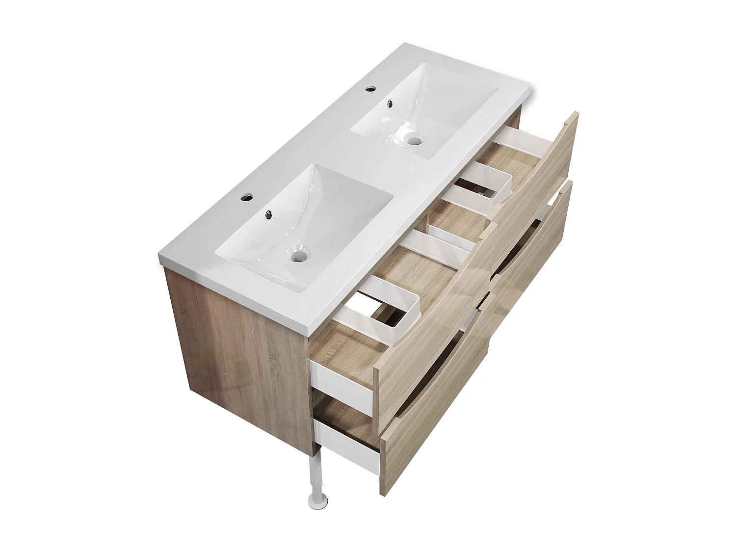 Meuble de salle de bain Brillant, Meuble de sol 120cm avec simple vasque + 4 tiroirs, Chêne