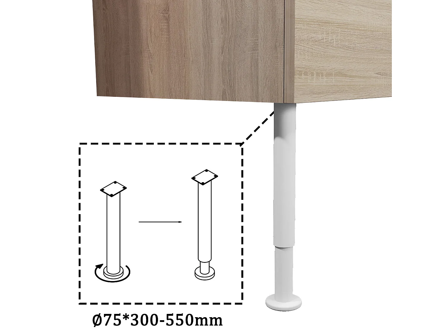 Meuble de salle de bain Brillant, Meuble de sol 120cm avec simple vasque + 4 tiroirs, Chêne