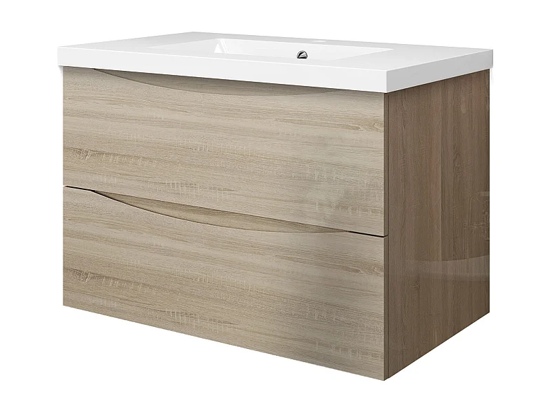 Meuble de salle de bain suspendu Brillant 80cm avec simple vasque + 2 tiroirs, Chêne