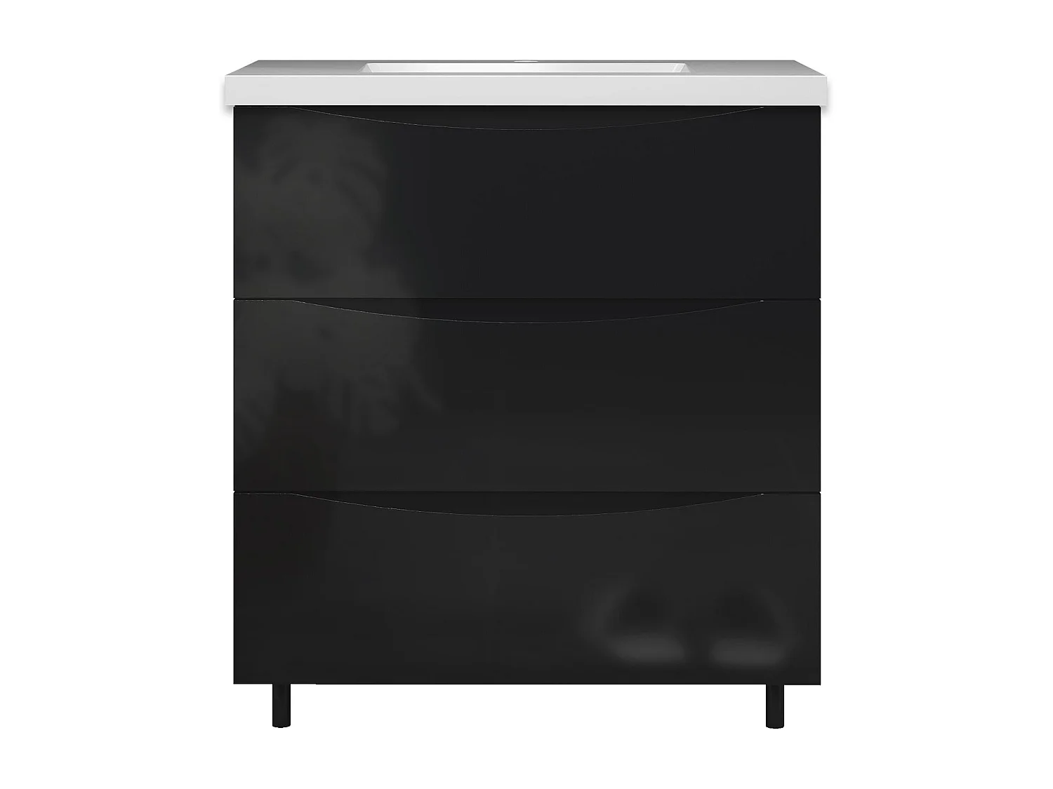 Meuble de salle de bain Brillant, Meuble de sol 80cm avec simple vasque + 3 tiroirs, Noir