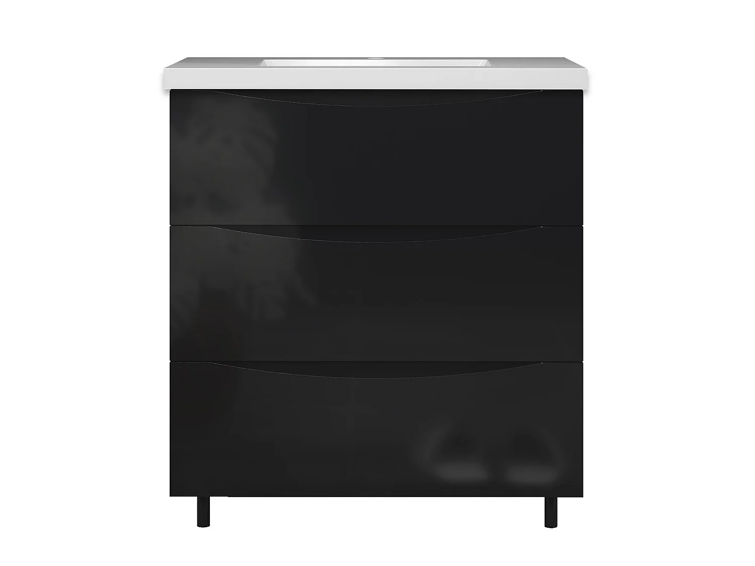 Meuble de salle de bain Brillant, Meuble de sol 80cm avec simple vasque + 3 tiroirs, Noir