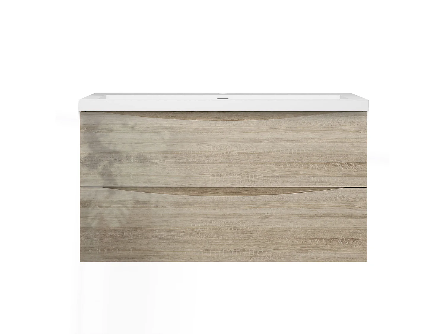 Meuble de salle de bain suspendu Brillant 100cm avec simple lavabo + 2 tiroirs, Chêne