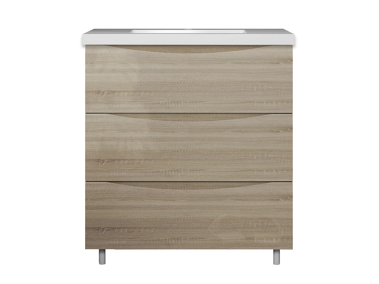 Meuble de salle de bain Brillant, Meuble de sol 80cm avec simple vasque + 3 tiroirs, Chêne