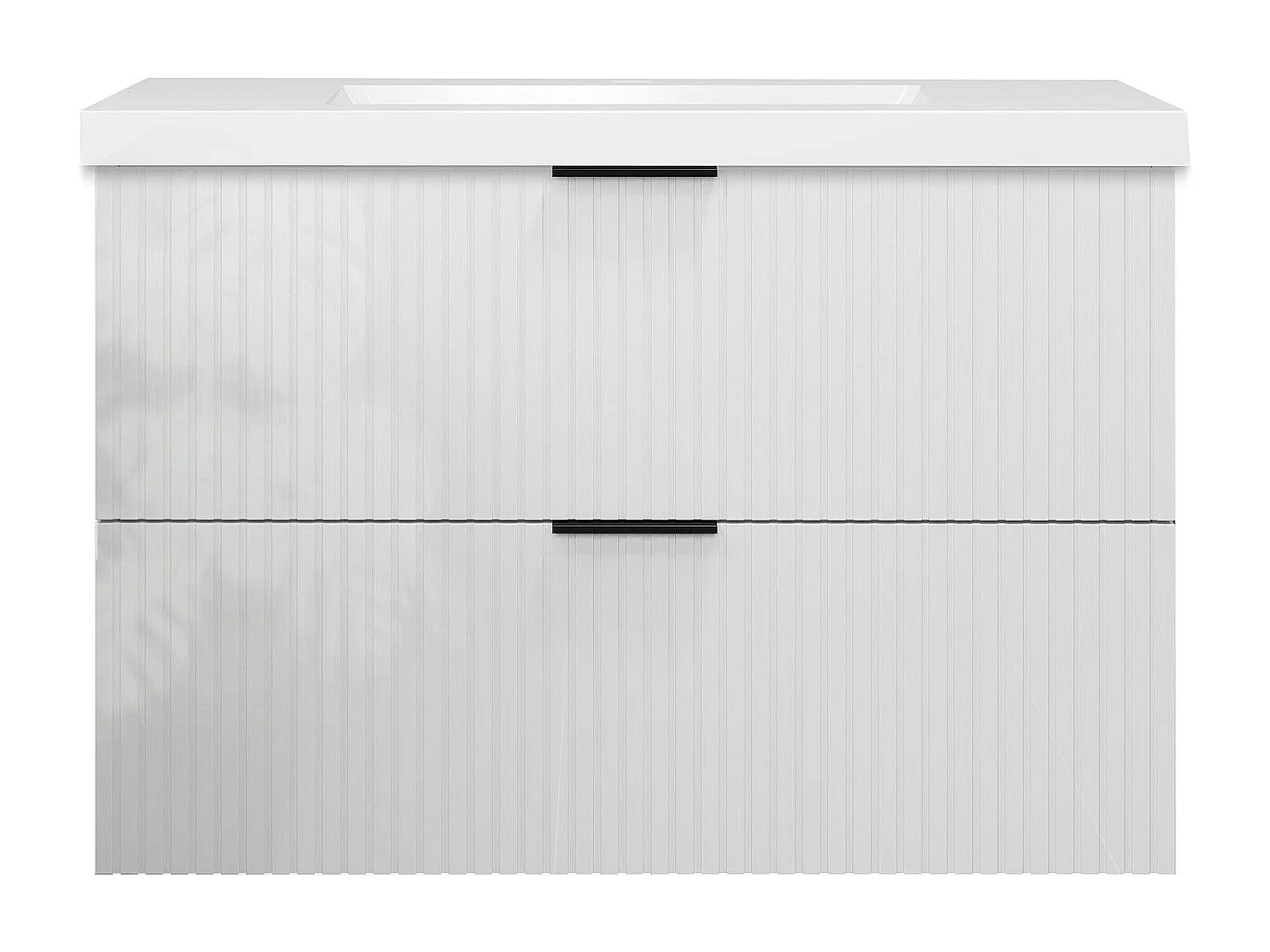 Meuble de salle de bain suspendu Strié Brillant 80cm avec simple vasque + 2 tiroirs, Blanc