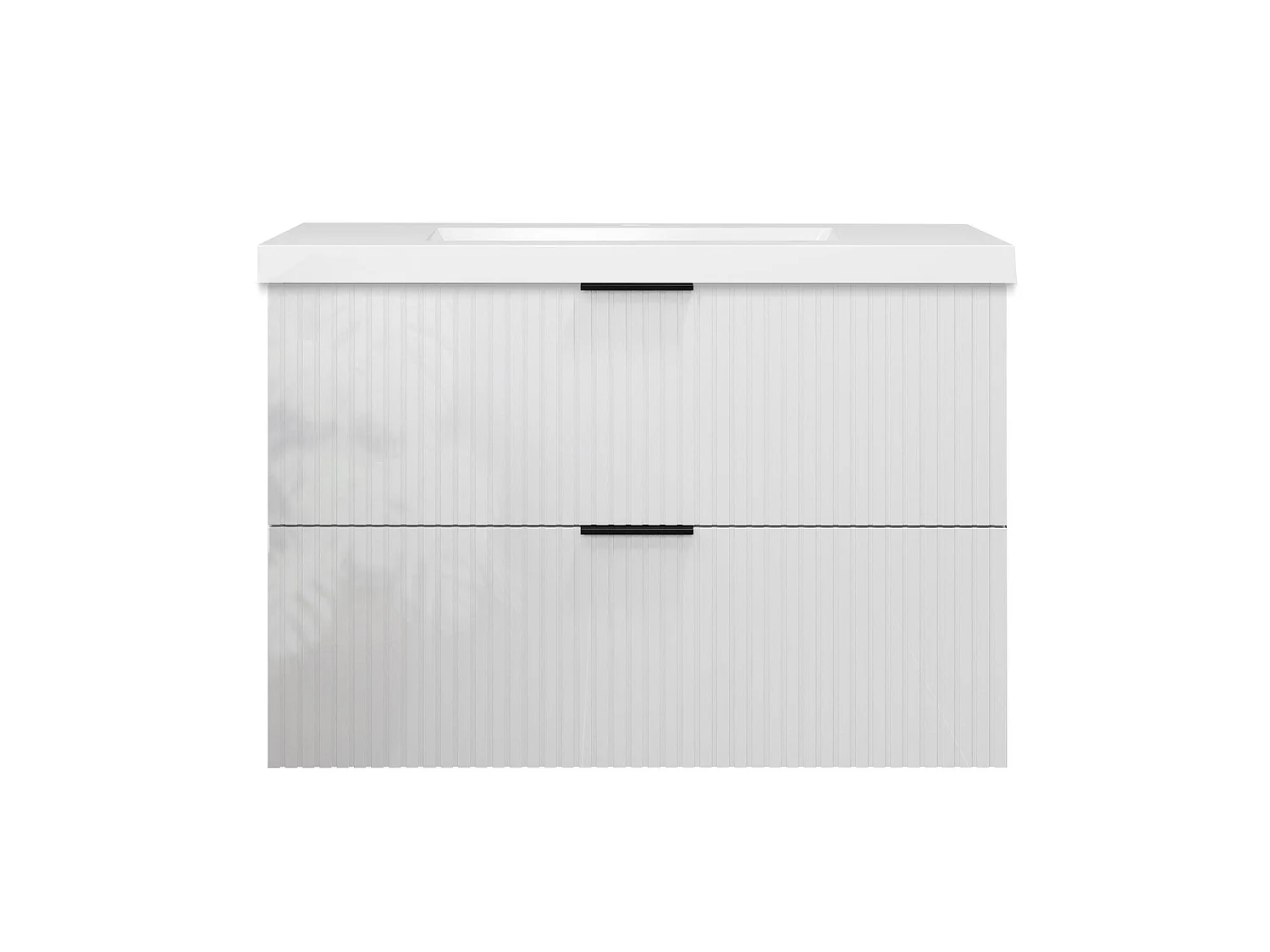 Meuble de salle de bain suspendu Strié Brillant 80cm avec simple vasque + 2 tiroirs, Blanc